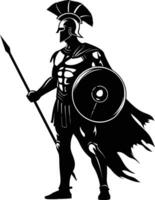 AI generated Silhouette Ancient Greek Warrior black color only vector