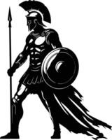 AI generated Silhouette Ancient Greek Warrior black color only vector