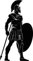 AI generated Silhouette Ancient Greek Warrior black color only vector