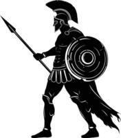 AI generated Silhouette Ancient Greek Warrior black color only vector