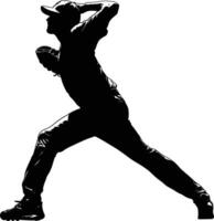 AI generated Silhouette Baseball Pitcher black color only full body vector