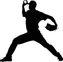 AI generated Silhouette Baseball Pitcher black color only full body vector