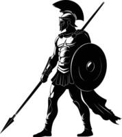 AI generated Silhouette Ancient Greek Warrior black color only vector