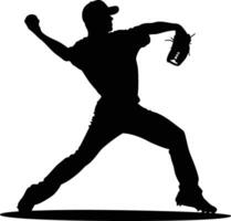 AI generated Silhouette Baseball Pitcher black color only full body vector