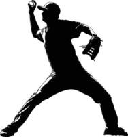 AI generated Silhouette Baseball Pitcher black color only full body vector