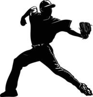 AI generated Silhouette Baseball Pitcher black color only full body vector