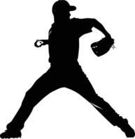 AI generated Silhouette Baseball Pitcher black color only full body vector