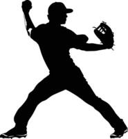 AI generated Silhouette Baseball Pitcher black color only full body vector