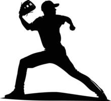 AI generated Silhouette Baseball Pitcher black color only full body vector