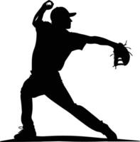 AI generated Silhouette Baseball Pitcher black color only full body vector