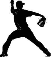 AI generated Silhouette Baseball Pitcher black color only full body vector