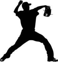 ai generado silueta béisbol lanzador negro color solamente lleno cuerpo vector