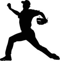 AI generated Silhouette Baseball Pitcher black color only full body vector