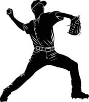 AI generated Silhouette Baseball Pitcher black color only full body vector