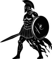 AI generated Silhouette Ancient Greek Warrior black color only vector