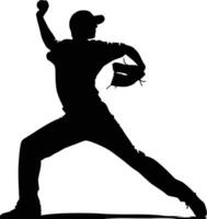 AI generated Silhouette Baseball Pitcher black color only full body vector