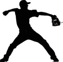 AI generated Silhouette Baseball Pitcher black color only full body vector