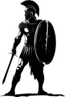 AI generated Silhouette Ancient Greek Warrior black color only vector