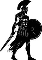 AI generated Silhouette Ancient Greek Warrior black color only vector