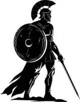 AI generated Silhouette Ancient Greek Warrior black color only vector