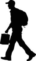 AI generated Silhouette delivery man black color only full body vector