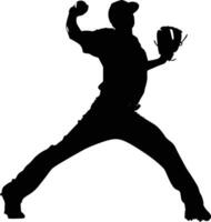 AI generated Silhouette Baseball Pitcher black color only full body vector