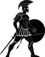 AI generated Silhouette Ancient Greek Warrior black color only vector