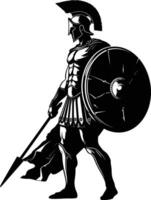 AI generated Silhouette Ancient Greek Warrior black color only vector