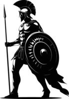 AI generated Silhouette Ancient Greek Warrior black color only vector