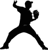 AI generated Silhouette Baseball Pitcher black color only full body vector