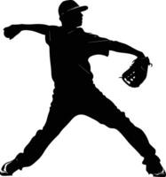 AI generated Silhouette Baseball Pitcher black color only full body vector