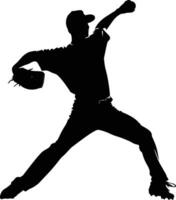 AI generated Silhouette Baseball Pitcher black color only full body vector