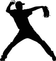 AI generated Silhouette Baseball Pitcher black color only full body vector