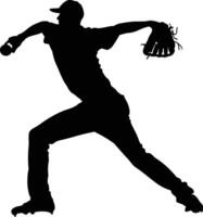 AI generated Silhouette Baseball Pitcher black color only full body vector