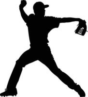 AI generated Silhouette Baseball Pitcher black color only full body vector