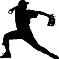 AI generated Silhouette Baseball Pitcher black color only full body vector