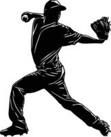 AI generated Silhouette Baseball Pitcher black color only full body vector