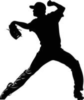 AI generated Silhouette Baseball Pitcher black color only full body vector