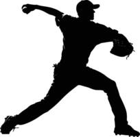 AI generated Silhouette Baseball Pitcher black color only full body vector