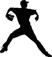 AI generated Silhouette Baseball Pitcher black color only full body vector