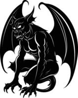 AI generated Silhouette Gargoyle Mythical Creature Monster in mmorpg game black color only vector