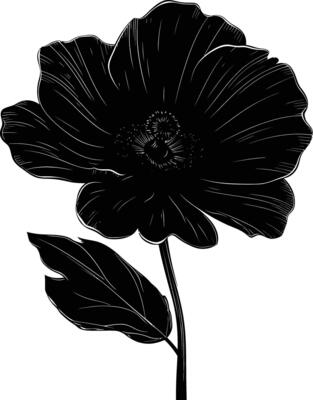 AI generated Silhouette flower full body black color only
