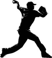 AI generated Silhouette Baseball Pitcher black color only full body vector