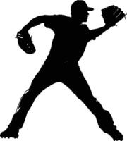 AI generated Silhouette Baseball Pitcher black color only full body vector