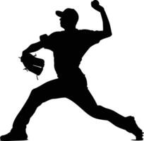 AI generated Silhouette Baseball Pitcher black color only full body vector