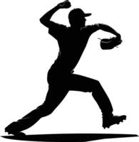 AI generated Silhouette Baseball Pitcher black color only full body vector