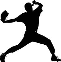 AI generated Silhouette Baseball Pitcher black color only full body vector