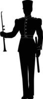 AI generated Silhouette drum major with mace in perform marching band leader vector