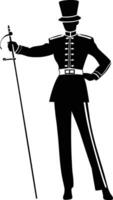 AI generated Silhouette drum major with mace in perform marching band leader vector