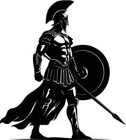 AI generated Silhouette Ancient Greek Warrior black color only vector